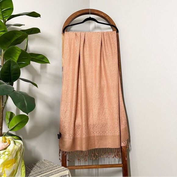 Pashmina 100% Cashmere Coral Pink Fringed Wrap Scarf NEW